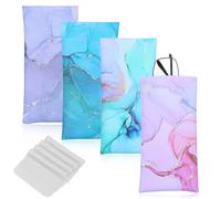 YBEATY 4 PCS Squeeze Top Sunglass Pouch Soft Durable Portable Sunglass Case with Cleaning Cloth Cute Pu Leather Soft Eyeglass Glasses Pouch Multiple Colors Protective Glasses Case for Women Men