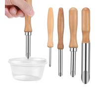 YBEATY 4 Pcs Straw Puncher for Plastic Lids Lemonade Cup Lid Hole Puncher Stainless Steel Circular Clay Hole Cutters with Wooden Handle Punching Tools for Drilling Sculpture Lemonade Stand Supplies