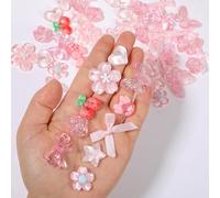 YBEATY 60 Pcs Junk Case Charms Kit Bulk Mixed Resin Charms Set Ornament Cute Jelly Embellishments 3D Pink Y2K Aesthetic Bow Phone Case Slime Charm DIY Craft Accessories for Hairpins Scrapbooking