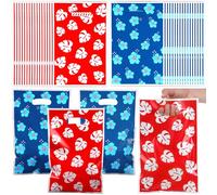 YBEATY 60PCS Cute Cartoon Blue Pink Party Favor Goodie Bags Tropical Summer Hawaii Candy Treat Bag Pink Blue Goodie Plastic Bags Print Flower Patterns Snack Pouch for Summer Party Supplies Decorations