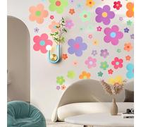 YBEATY 63 Pcs Cute Flowers Wall Sticker Vinyl Wall Decals Peel and Stick Wall Art Boho Floral Aesthetic Art Preppy Hippie Stickers for Nursery Bedroom Living Room Home Decoration