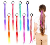 YBEATY 8 PCS Colored Braids Hair Extensions with Rubber Bands Colorful Braids Rainbow Ponytails Braided Crazy Hair Day Accessories for Women Party Highlights Cosplay Dress Up Festival Shimmer