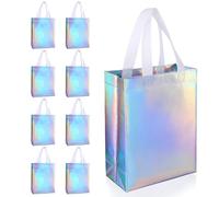 YBEATY 8 Pcs Iridescent Glossy Party Bags Holographic Luxury Birthday Bag with Handle Non-woven Reusable Shopping Tote Bag for Bridesmaid Wedding Party Shower Presents Easter Christmas Halloween