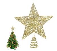 YBEATY Christmas Tree Star Topper Gold Wire Christmas Tree Decoration Glitter Hollow Star Treetop Ornaments for New Year Decoration Holiday Home Office Indoor Outdoor Decorations Shining