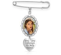 YBEATY Wedding Bouquet Picture Lacy Frame Charm DIY Pin Brooch Making Kit Single Oval Glass Cabochons Photo Frame with Heart Pendant for Wedding Party Groom Bride Memory Funeral Men Women