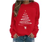 YBEBEWE Christmas Plain Pullover for Women Long Sleeve Merry Christmas T Shirts Red Wine Glass Xmas Tree Snowflake Printed Outwear Casual Warm Holiday Party Autumn Winter Sweatshirts Pullover