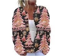 YBEBEWE Chunky Sweater Women Long Sleeve Knitted Cardigans Merry Christmas Xmas Tree Snowflake Printed Jumper Autumn Winter Shirts Blouses Casual Work Holiday Sweatshirts Jacket Coat