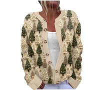 YBEBEWE Cozy Christmas Cardigans Long Sleeve Merry Christmas Jumpers Xmas Tree Red Wine Glass Snowflake Printed Cardigans Soft Warm Sweatshirt Holiday Jacket Coat for Autumn Winter
