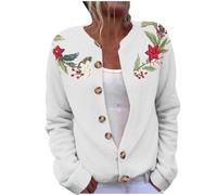 YBEBEWE Cozy Christmas Cardigans Long Sleeve Merry Christmas Jumpers Xmas Tree Red Wine Glass Snowflake Printed Cardigans Soft Warm Sweatshirt Holiday Jacket Coat for Autumn Winter