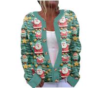 YBEBEWE Cozy Christmas Cardigans Long Sleeve Merry Christmas Jumpers Xmas Tree Red Wine Glass Snowflake Printed Cardigans Soft Warm Sweatshirt Holiday Jacket Coat for Autumn Winter