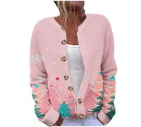 YBEBEWE Cozy Christmas Cardigans Long Sleeve Merry Christmas Jumpers Xmas Tree Red Wine Glass Snowflake Printed Cardigans Soft Warm Sweatshirt Holiday Jacket Coat for Autumn Winter