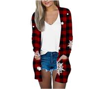 YBEBEWE Long Cardigans for Women UK Long Sleeve Knitted Cardigans Merry Christmas Xmas Tree Snowflake Printed Jumper Autumn Winter Shirts Blouses Casual Work Holiday Sweatshirts Jacket Coat