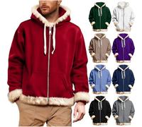 YBEBEWE Mens Hoodies Zip Up Christmas Full Zip Sweatshirt Coats Fleece Lined Jackets Long Sleeve Casual Plain Sport Hooded Sweatshirts with Pockets Comfy Holiday Clothing Warm Winter Jumper Red