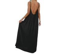 YBEBEWE Petite Dresses for Women UK Backless Cami Dresses Casual Lounge Solid Color Sleeveless House Dress Long Sundress with Adjustable Back Tie Black