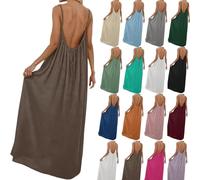 YBEBEWE Petite Dresses for Women UK Backless Sundresses Casual Lounge Solid Color Sleeveless House Dress Long Sundress with Adjustable Back Tie Coffee