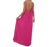 YBEBEWE Petite Dresses for Women UK Cami Lounge Dress Backless Casual Lounge Solid Color Sleeveless House Dress Long Sundress with Adjustable Back Tie Hot Pink