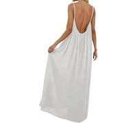 YBEBEWE Petite Dresses for Women UK Cami Lounge Dress Backless Casual Lounge Solid Color Sleeveless House Dress Long Sundress with Adjustable Back Tie White