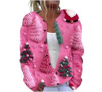 YBEBEWE Womens Christmas Cardigan Long Sleeve Merry Christmas Jumpers Xmas Tree Red Wine Glass Snowflake Printed Cardigans Soft Warm Sweatshirt Holiday Jacket Coat for Autumn Winter