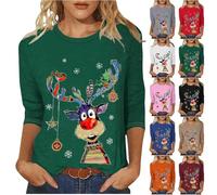 YBEBEWE Womens Christmas Sweatshirt Reindeer Red Wine Glass Xmas Tree Printed Outwear Casual Comfy Merry Christmas Sweatshirts Long Sleeves Warm Holiday Party Ugly Autumn Winter Pullover