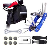 YBEKI Bicycle Repair Kit - 3-in-1 Tyre Lever with Glueless Patches, Multitool with Chain Riveter & Waterproof Saddle Bag - For Road Bike, Mountain Bike (Blue Saddle Bag Tool Set)