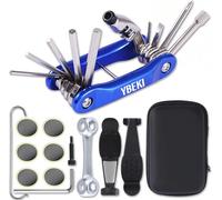 YBEKI Bicycle Repair Kit - 3 in 1 Tyre Lever with Glueless Patches, Multitool with Chain Riveter & Waterproof Saddle Bag - For Road Bike, Mountain Bike (Blue Mini Bag Tool Kit)