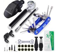 YBEKI Bicycle Repair Kit with 210 PSI Mini Pump & 10-in-1 Multitool - Includes Chain Rivet, Glueless Repair Kit, Tyre Lever & Bag - For Road Bike, Mountain Bike & BMX (Black)