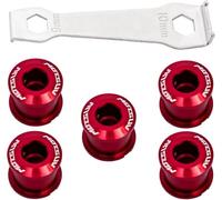 YBEKI Chainring Bolts for Road MTB Bicycle - Single and Double Chainring Bolts with Mounting Wrench (Red)