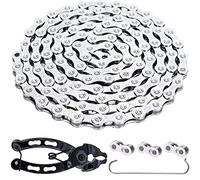 YBEKI Premium Carbon Steel Bike Chain 9/10/11/12 Speed | Shimano/SRAM Compatible with 3 PowerLinks & Pro Chain Tool | Anti-Rust Silver Plating for UK Weather (116 Links 1/2"x11/128")(Silver 10 Speed)