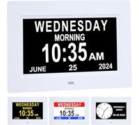 ybest 7 Inch Extra Large Day Date Time Digital Day Calendar Clocks with Auto-Dimming 12 Alarm Reminders Dementia Clock for Senior Elderly impaired Vision Memory Loss