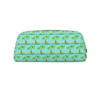 YBGHDAA 3D Palm Tree Printing School Leather Pencil for Boys Girls Senior Leather Cosmetic Case Makeup Bag with Zipper