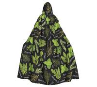 YBGHDAA Basil Thyme Dill & Rosemary Printing Adult Halloween Hooded 57.8 Inches Role Playing Vampire Cloak Great For Themed Parties