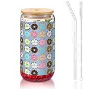 YBGHDAA Beautiful Flower Cake Printing 1 Pcs Drinking Glasses with Lids and Straw 16oz Glass Cups Ideal for Whiskey Beer Tea
