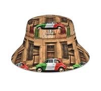 YBGHDAA Beautiful Italy Print Reversible Bucket Hat, Reflective Safety Hat, Dual Sided Sun Hat for Outdoor Sports and Camping Black