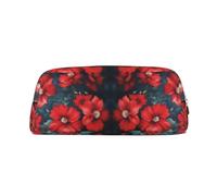 YBGHDAA Beautiful Red Flower Printing School Leather Pencil for Boys Girls Senior Leather Cosmetic Case Makeup Bag with Zipper
