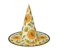 YBGHDAA Beautiful Yellow Sunflower Printing 2 Pack Halloween Hat Witch Hats For Parties Foldable Lightweight Role Playing Caps For Cosplay