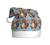 YBGHDAA Beaver Working Printing Adult Plush Christmas Hat With White Pom Pom Annual Ceremonies Caps Stage Performances Cap