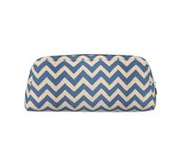 YBGHDAA Blue Beige Stripe Printing School Leather Pencil for Boys Girls Senior Leather Cosmetic Case Makeup Bag with Zipper