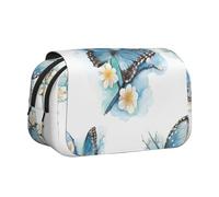 YBGHDAA Blue Butterfly On Blossom Flower Printing Pencil Case Gel Pens Holder Organizer Bag Portable Artist Painting Pencil Pouch