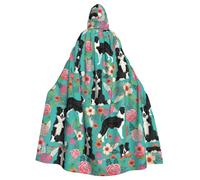 YBGHDAA Border Collie Florals Printing Adult Halloween Hooded 57.8 Inches Role Playing Vampire Cloak Great For Themed Parties