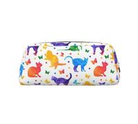 YBGHDAA Butterfly Polka Dot and Cat Printing School Leather Pencil for Boys Girls Senior Leather Cosmetic Case Makeup Bag with Zipper