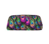 YBGHDAA Colorful Peacock Feather Print Printing School Leather Pencil for Boys Girls Senior Leather Cosmetic Case Makeup Bag with Zipper