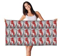 YBGHDAA Eiffel Tower Paris Painting Printing Peach Skin Velvet Beach Towel 27.5"X55" Oversized Quick Dry Travel For Gym Camping