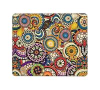 YBGHDAA Ethnic Circles Floral Pattern Thick Mouse Pad Desk Mat, Precise Stitch Lock Edge Non-Slip Design For Pc Console Work Study