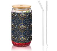 YBGHDAA Evil Eye Printing 1 Pcs Drinking Glasses with Lids and Straw 16oz Glass Cups Ideal for Whiskey Beer Tea