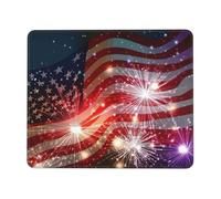 YBGHDAA Firework American Flag Bright Thick Mouse Pad Desk Mat, Precise Stitch Lock Edge Non-Slip Design For Pc Console Work Study