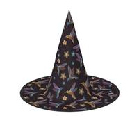 YBGHDAA Flower Hummingbirds Embroidery Printing 2 Pack Halloween Hat Witch Hats For Parties Foldable Lightweight Role Playing Caps For Cosplay