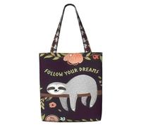 YBGHDAA Follow Your Dreams Sloth Durable Polyester 12oz Canvas Heavy Duty Extra Large Grocery Bag Beach Tote Shopping Bag