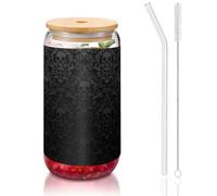 YBGHDAA Gothic Wallpaper Skull Printing 1 Pcs Drinking Glasses with Lids and Straw 16oz Glass Cups Ideal for Whiskey Beer Tea