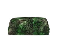 YBGHDAA Green Snake Printing School Leather Pencil for Boys Girls Senior Leather Cosmetic Case Makeup Bag with Zipper