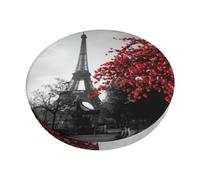 YBGHDAA Grey Paris Eiffel Tower Cityscape Red Flower Printed Stool Cover, Triple Layer Padded Seat Guard For Most Round Bar Chairs And Stools